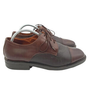 Brass Boot Oxford Shoes Mens 8 Brown Leather Cap Toe Dress Shoes‎ Made in Italy